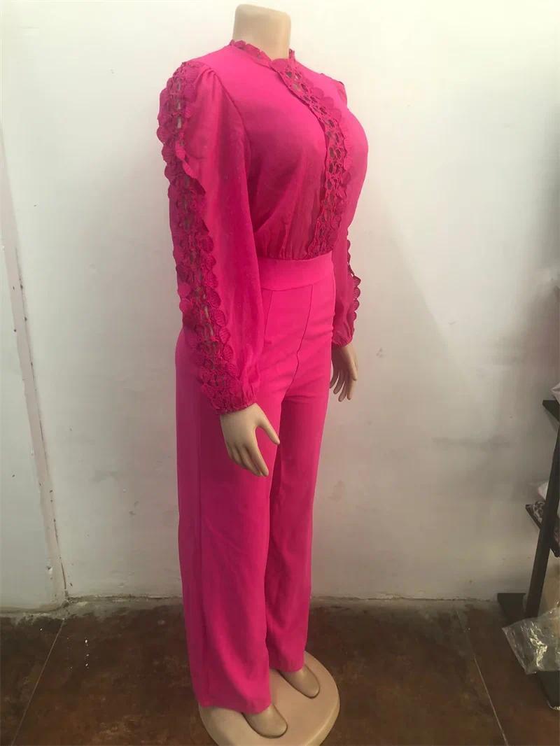 Woman Jumpsuit Birthday Long Sleeve Hollow Out High Waist One Pieces Overalls Club Party Outfits with Belt