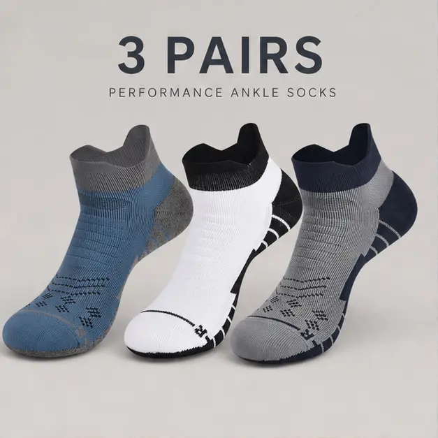 3 Pairs Athletic Ankle Socks for Men Women, Cushioned Low Cut Running Socks with Tab, Breathable Mesh No Show Sports Socks, Non-Slip Thick Sole Training Socks for Gym Basketball Hiking