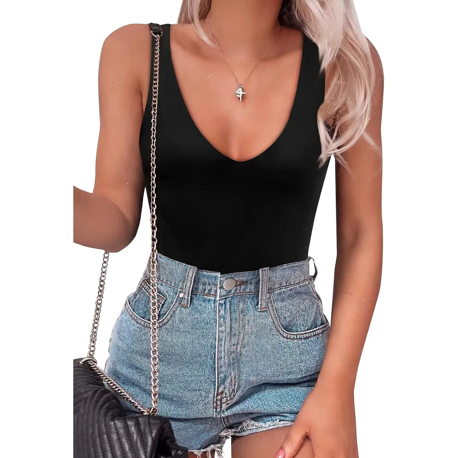 Women’s Bodysuit Sexy Plunge Deep V Neck Backless Sleeveless Tank Thong Body Suits Outfits for Going Out