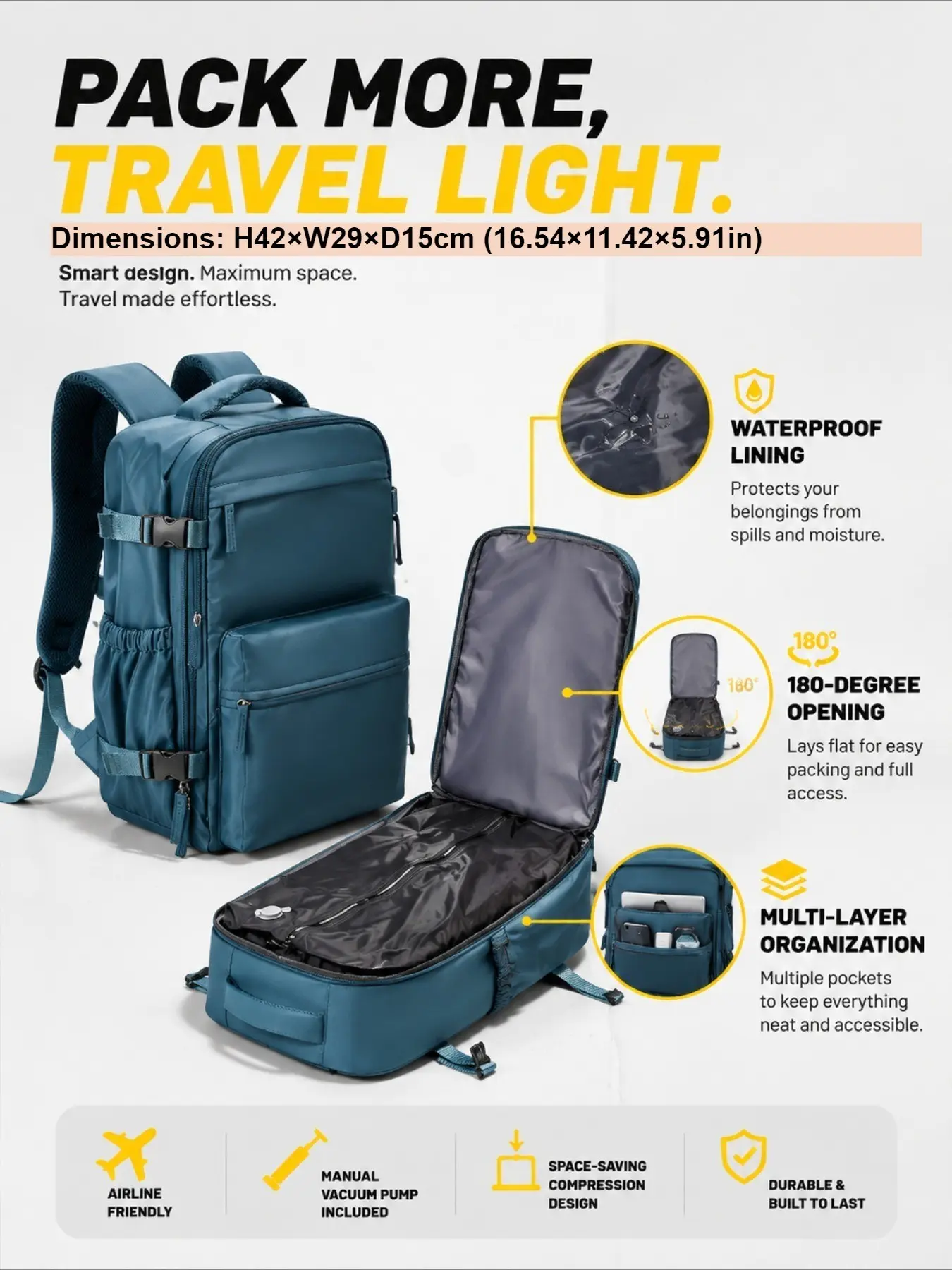 Unisex Multi-Functional Vacuum Compress Durable Backpack, Large Capacity Waterproof Work Business backpack for laptop, Travel Backpacks & Outdoor Use