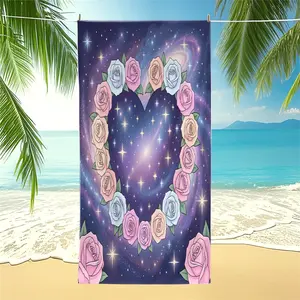Colorful Galaxy Rose Heart Beach Towel, Plush & Skin-Friendly, Portable & Space-Savin, The Top Choice for Summer Beach Trips & Perfect Gift for Besties