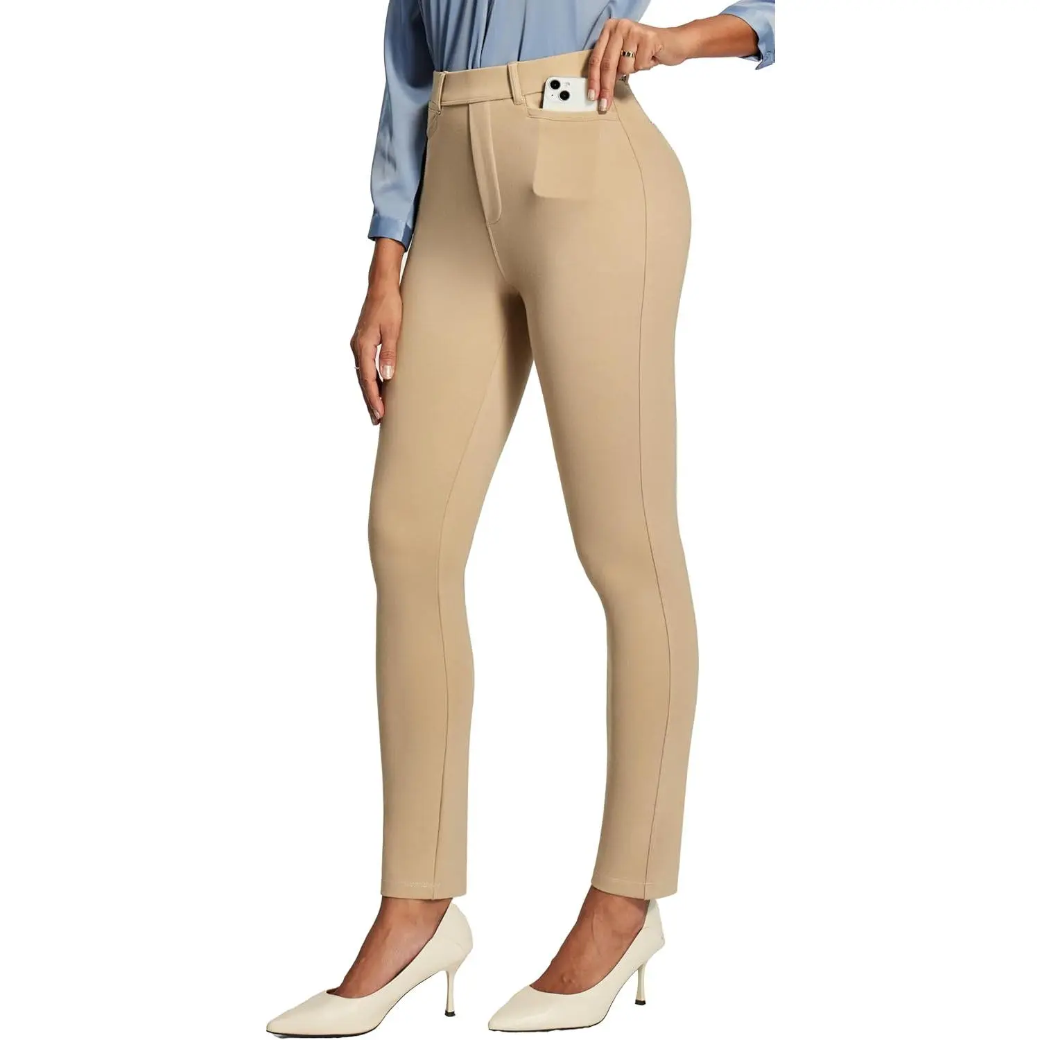 Stretchy Work Pants Women Pull On Skinny Ponte Dress Pants Slim Fit Office Teacher Business Casual Outfits with Pockets