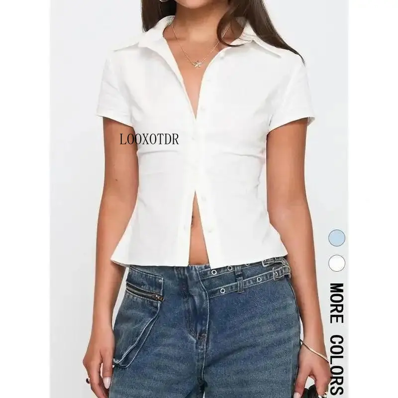NewWomen's Casual Fitted Blouse, Short-Sleeve Button-Collar Top for Ladies' Daily Wear Clothes