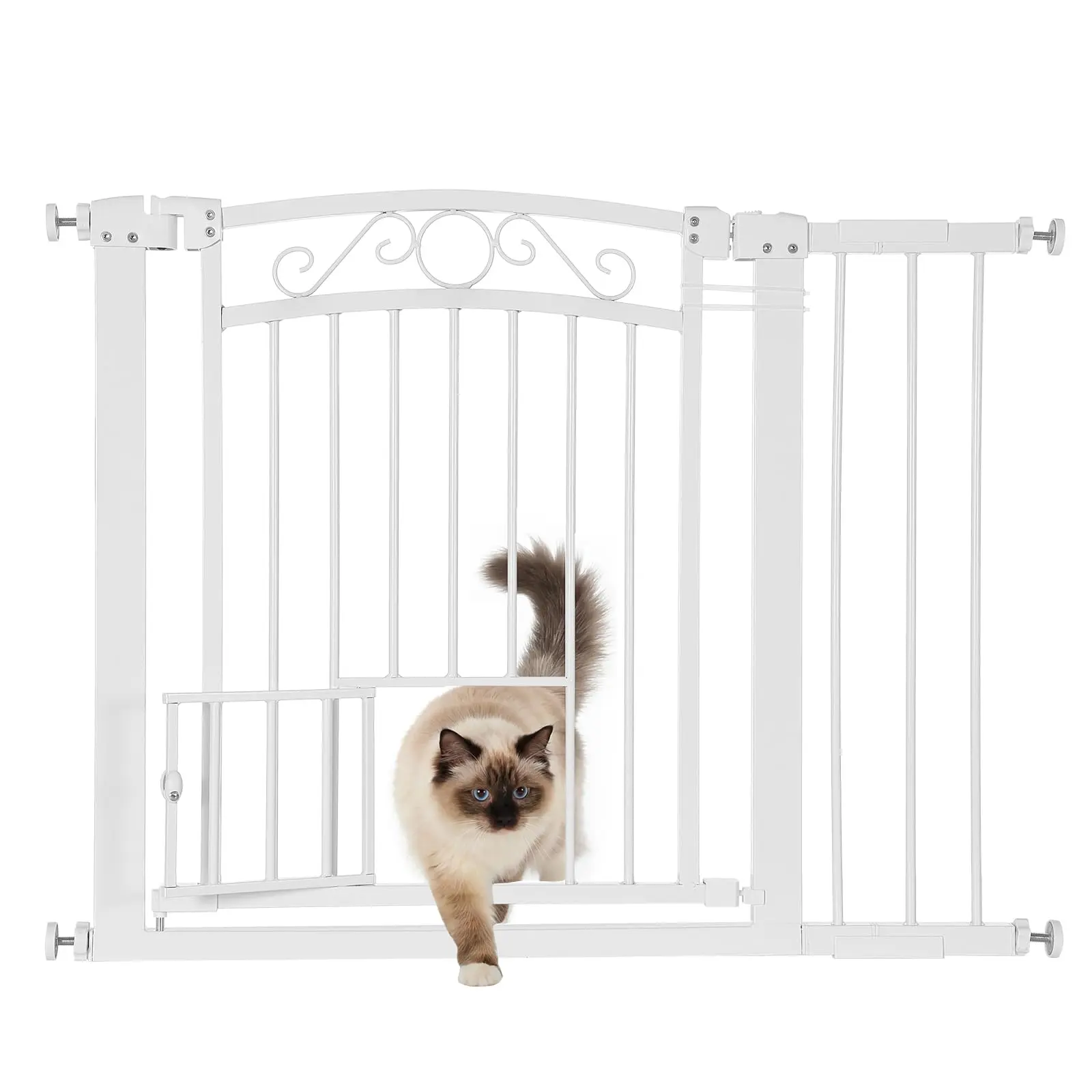 Pressure Mounted Baby & Pet Safety Gate – Adjustable 30–41 Inch, Auto-Close Double Lock, Cat Flap, No-Drill Install, For Doors, Stairs & Hallways – White or Black