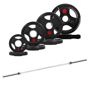 Fitness 85LB Olympic Barbell Set – Includes Rubber 3-Hole and Cast Iron 2-Hole Plates, 2-Inch, 5FT Bar