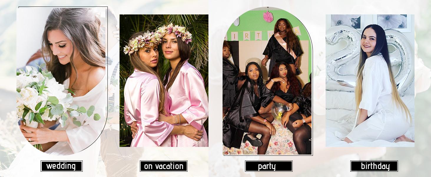 RB032 2018 New Silk Kimono Robe Bathrobe Women Silk Bridesmaid Robes Navy Blue Robes Satin Robe Ladies Dressing Gowns