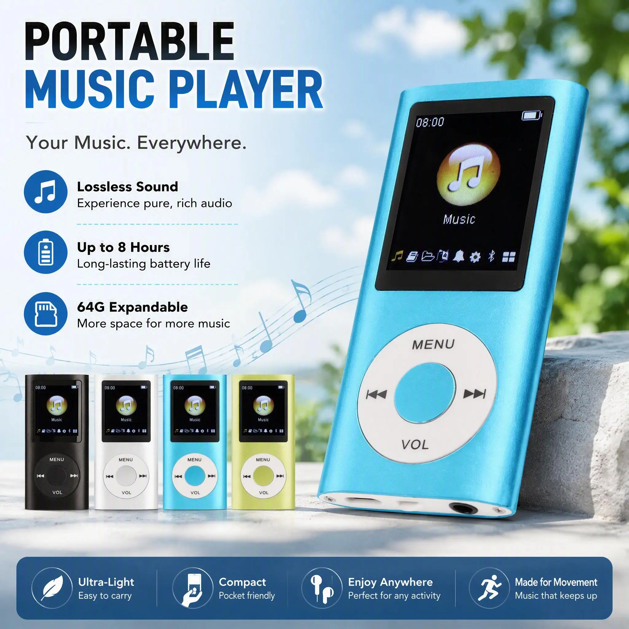 Aluminum Alloy MP3 playback Player Stylish Multifunctional Lossless Sound Slim 1.8 Inch LCD Screen Portable MP3 Music Player Headphones for Kids Audio Card girly aesthetic earphone