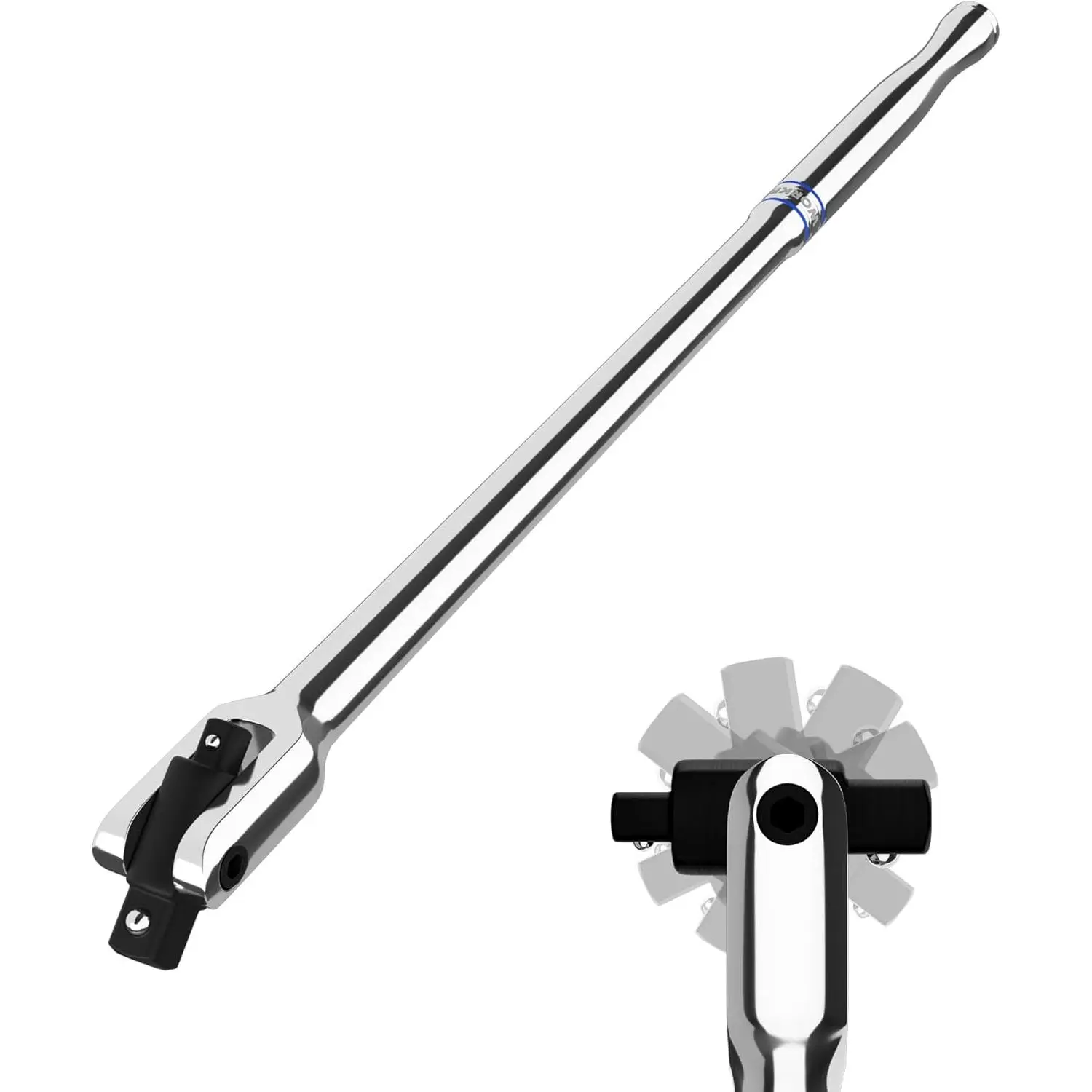Dual Drive Breaker Bar, 3/8" & 1/2" Drive, Heavy Duty Breaker Bars, 16-inch Length with 360° Rotatable Head, Spring-loaded Detent Ball, Chrome Vanadium Steel Made