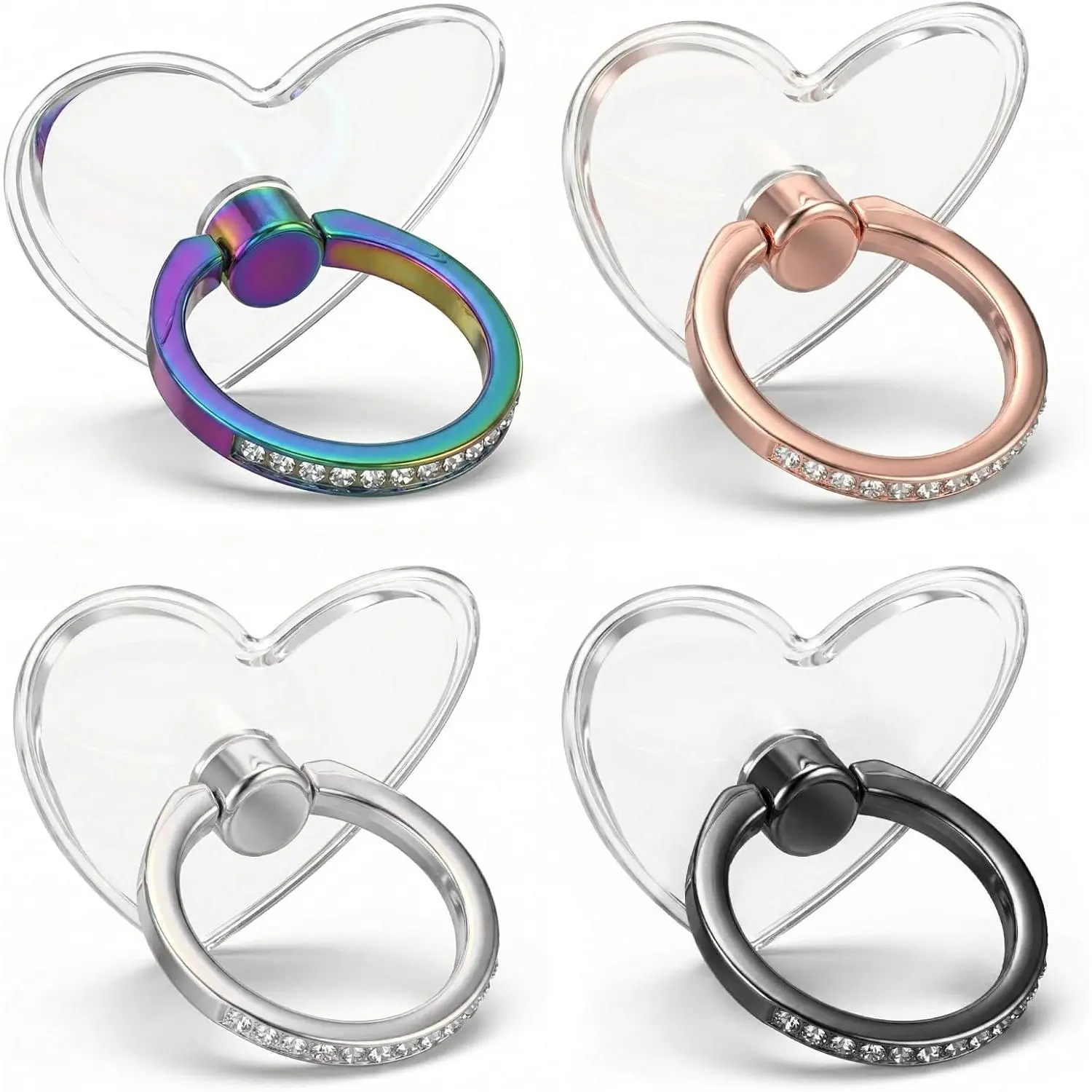 4 count Cell Phone Ring Holder, Phone Case Ring, Colored Heart | Bling  Cellphone Rings Holder Grip with Rhinestone Finger Grip 360° Rotation Compatible with Smartphones Case