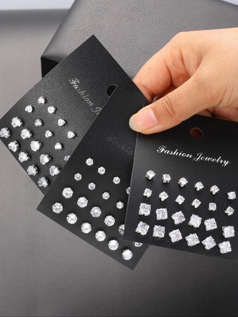 Simple Fashion Artificial Zircon Inlaid Stud Earrings, Heart & Geometric Design Earrings, Fashion Jewelry Accessories for Women & Men, Studs Earrings