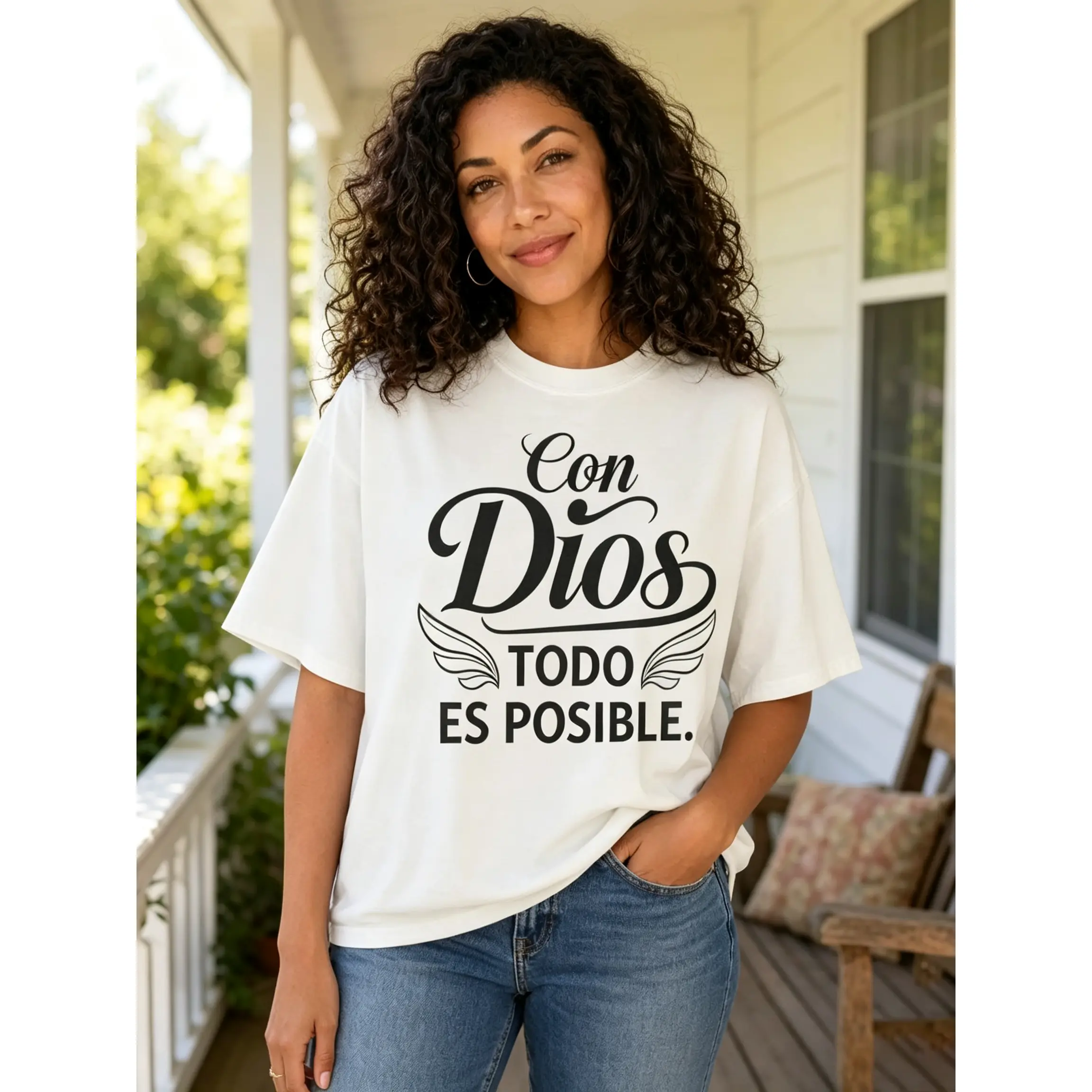 Spanish Christian Graphic Tee Women Faith Shirt Con Dios Todo Es Posible