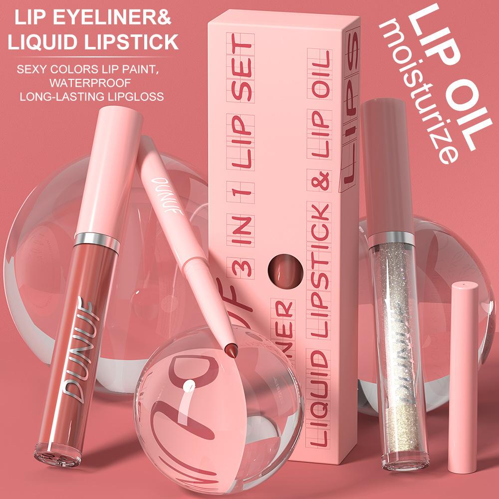 3PCS Nude Brown Lip Liner and Matte Lipstick Makeup Sets,3in1 Vegan Lipstick Lip Liner and Gloss Stain Set Long Lasting Waterproof labiales mate 24 horas originales matte largaduracion