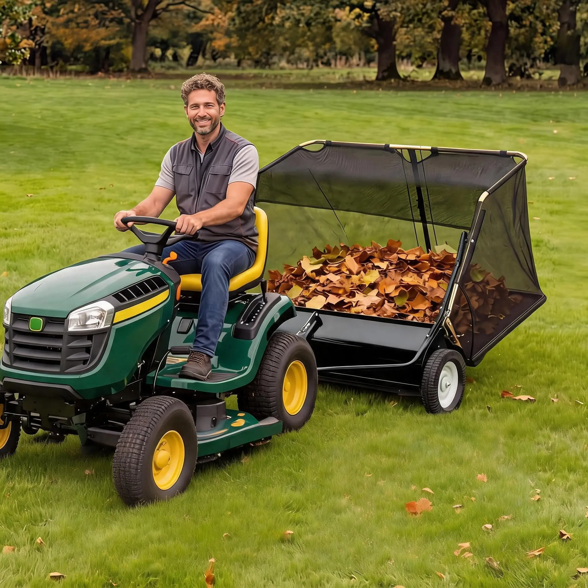 Garvee 42 In Tow-Behind Lawn Sweeper for Riding Mower, 14 cu.ft. Debris & Leaf Collector with Storage Bag and Gloves