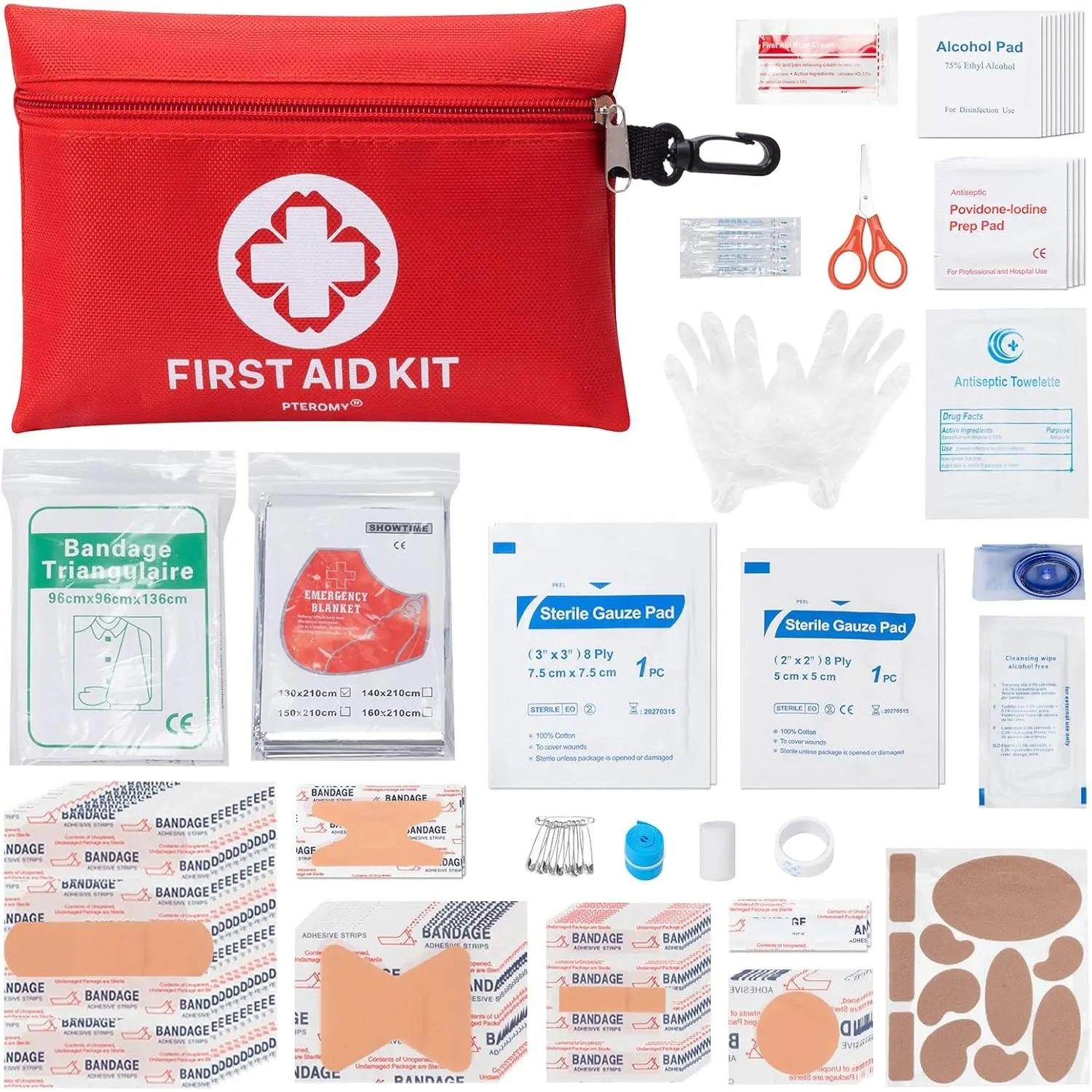 PTEROMY 150 Piece Mini First Aid Kit, Portable Small Emergency Kits Compact Kit for Car, Travel, Home, Camping, Outdoor, Hiking