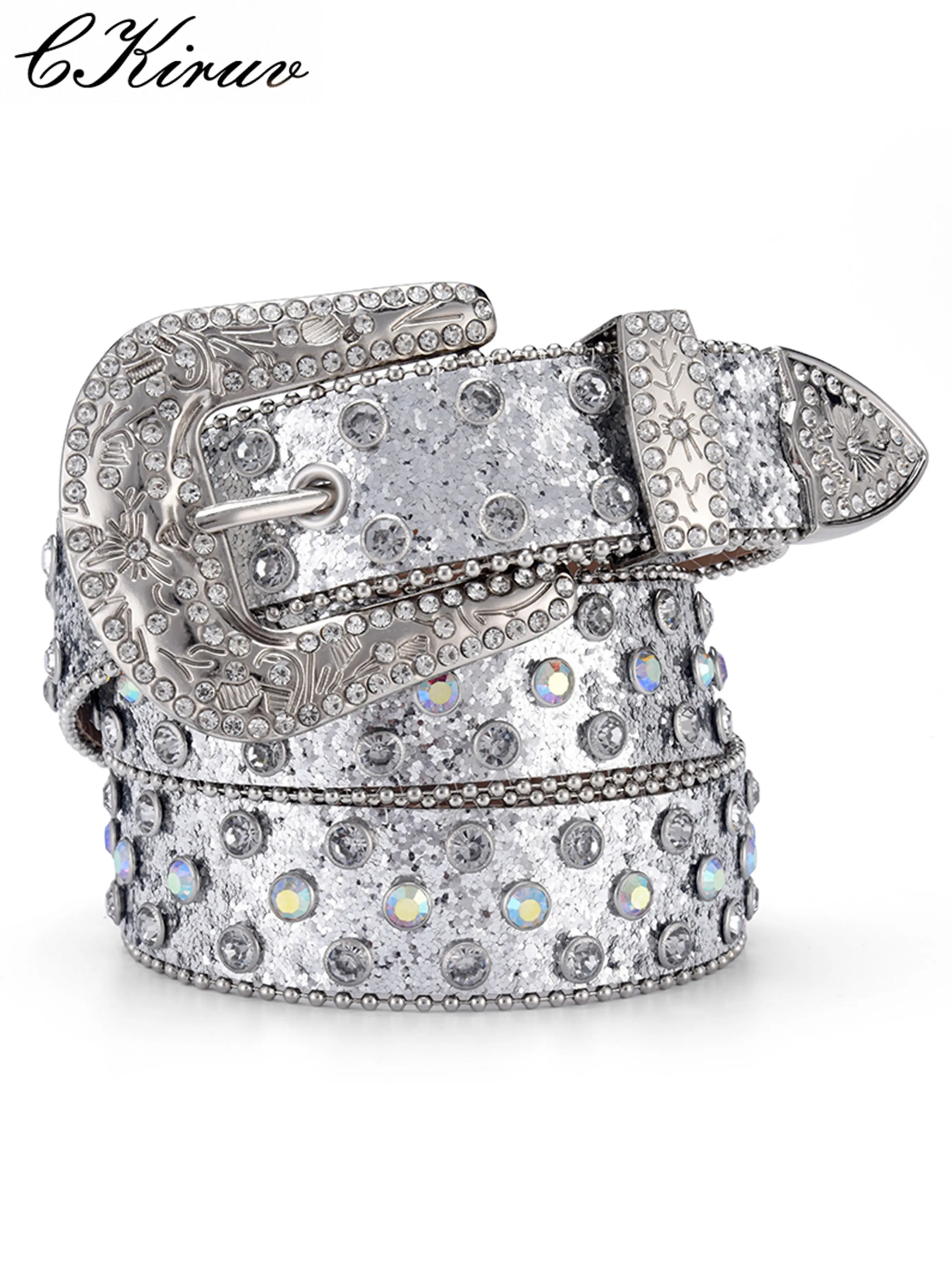 Silver Color Western Cowboy Rhinestone Belt, Y2K Punk Style, Bright Water Drills, Fashionable Waist Accessory, Trendy Decorative Belt