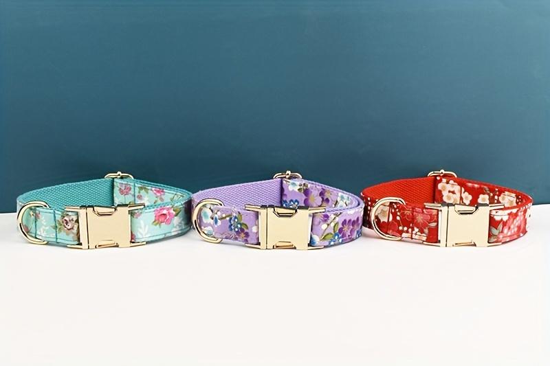 Custom Floral Bow Pet Collar Lead Rope Adjustable Safety And Quick Release Buckle Breathable Polyester Pet Collar Comfort Safety Dog Collar