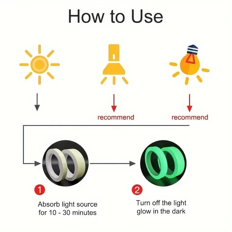 Glow in The Dark Warning Self Adhesive Tape, 1 Roll Outdoor Decoration Fluorescent Non-slip Tape, Luminous Sticker for Stairs, Floors, Stages, Room Decor