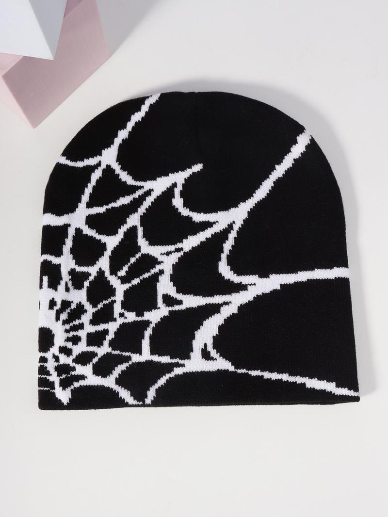Unisex Streetwear Spider Web Design Beanie Hat, 1 Piece Casual Trendy Beanie Hat, Fashionable Hat for Fall & Winter