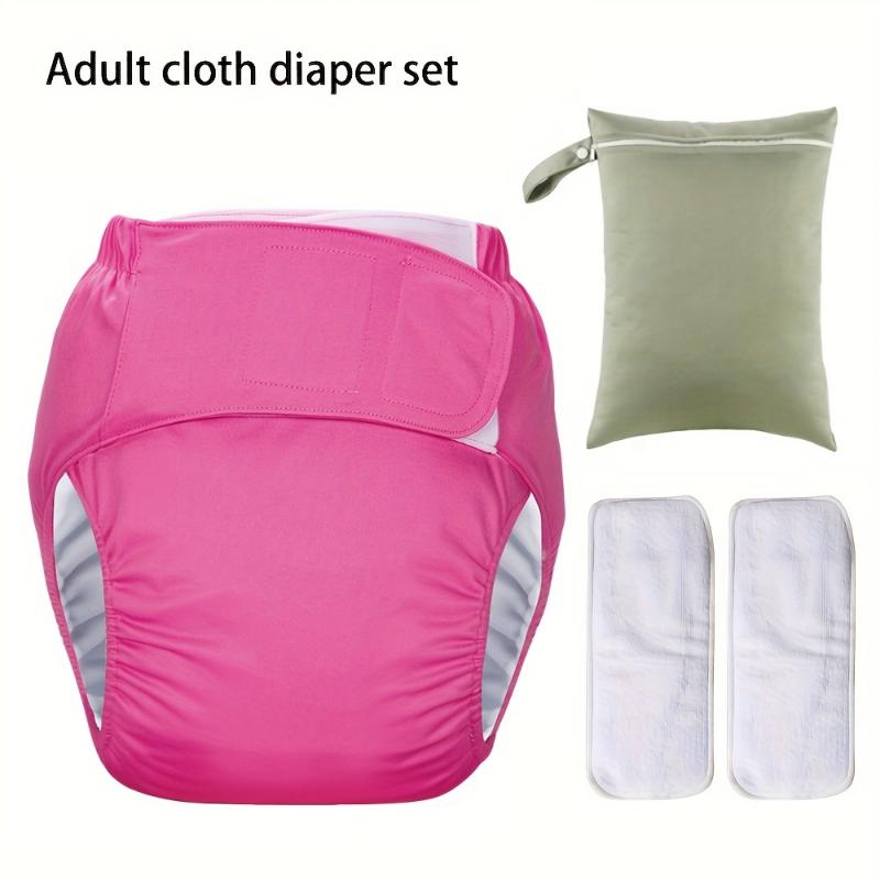 4pcs XL Adjustable Adult Incontinence Diapers Without Buttons Set(1pc Diaper+2pcs Inserts+1pc Bag), Seasons, High Performance, Washable Reusable Breathable Adult Incontinence Diapers, Good Gift for Postpartum Moms, Elderly, Long-Distance Dr
