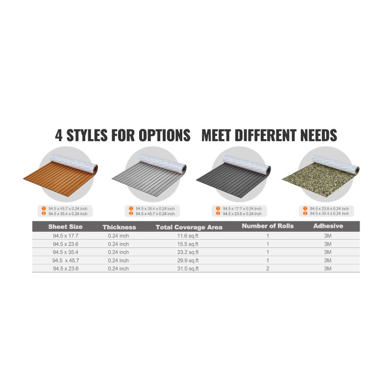 VEVOR Boat Flooring, EVA Foam Boat Decking 94.5x 45.7, Non-Slip Self-Adhesive Flooring, 29.9 sq. ft Marine Carpet for Boats, Yacht, Pontoon, Kayak Decking