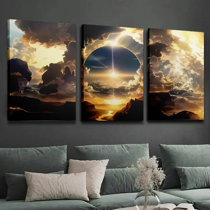 Sunrise Cloud Sea 3-Piece Canvas Wall Art - Framed, Ready To Hang - For Living Room Office - Perfect Gift For Housewarming Christmas New Year - Wall Decor, Home Decoration