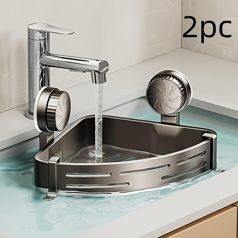 2-Piece Suction Cup Triangle Bathroom Storage Rack, Wall Mounted No-Drill Washbasin Toilet Organizer, Plastic Corner Shelf, Set