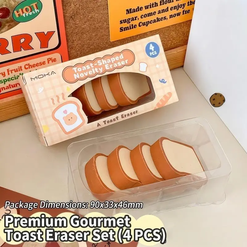 Realistic Food-Shaped Eraser Set (Chocolate, Toast, Biscuit), Creative & Cute Kawaii Design, Eco-Friendly, Precise & Clean-Sweep Formula, Student Stationery, Office Desk Decoration, Fun Desktop Accent, Back-to-School Gift