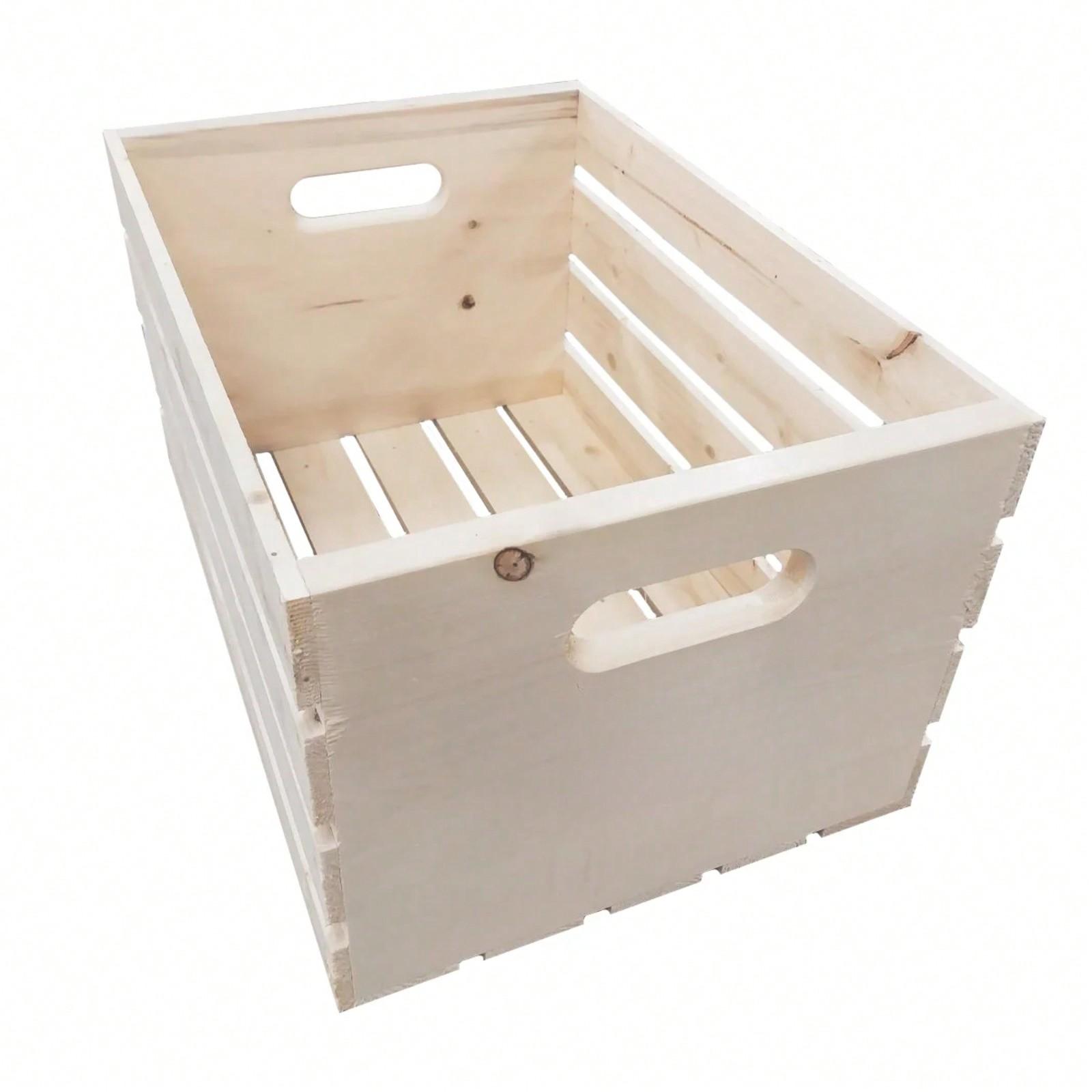 Large Pine Wood Storage Crate – 18"x12.5"x9.5" Stackable Organizer with Routed Handles & Slatted Sides, Heavy-Duty DIY Storage Bin Large Pine Wood Storage Crate – 18"x12.5"x9.5" Stackable Organizer with Routed Handles & Slatted Sides, Heavy-Duty DIY Storage Bin