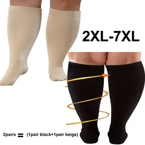 2 Pairs of Plus Size Compression Stockings for Both Men And Women, High Elasticity Shaping Socks - Suitable for Sports, Fitness, Weight Loss, Mountain Climbing, Cycling, And Daily Wear - All Seasons - Size Range from 2XL to 7XL - Perfect Gift