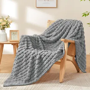 Updated Grey Throw Blanket for Couch and Bed- Super Soft and Warm 3D Checkered Fluffy Fuzzy Fleece Blanket, Luxurious Plush Cozy Blanket for Room Decor Spring, 50x60 inches