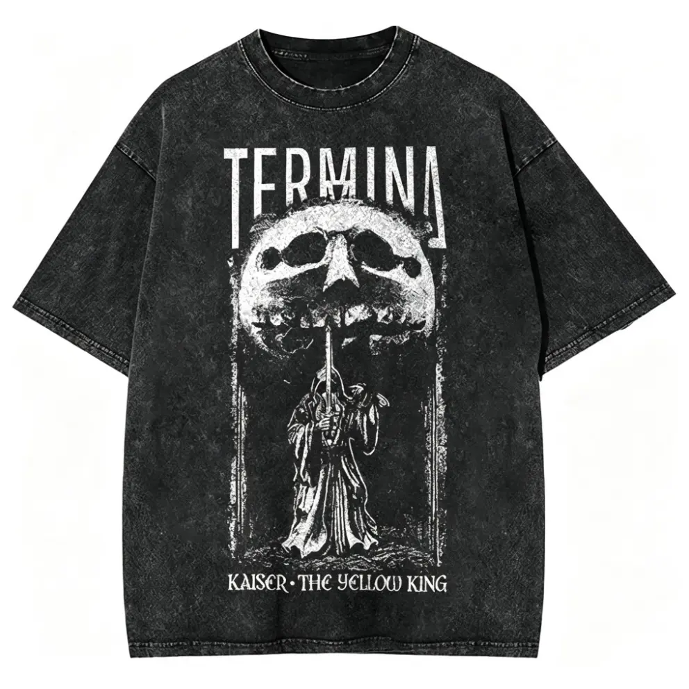 Fear And Hunger Termina Kaiser The Yellow King Vintage Washed Cotton Oversized T-Shirt, Dark Horror Game Graphic Comfort Outfit, Best Holiday Gift For Him Her Valentine Birthday Present For Family Friends Indie Horror Game Fan Casual Streetwear Tee