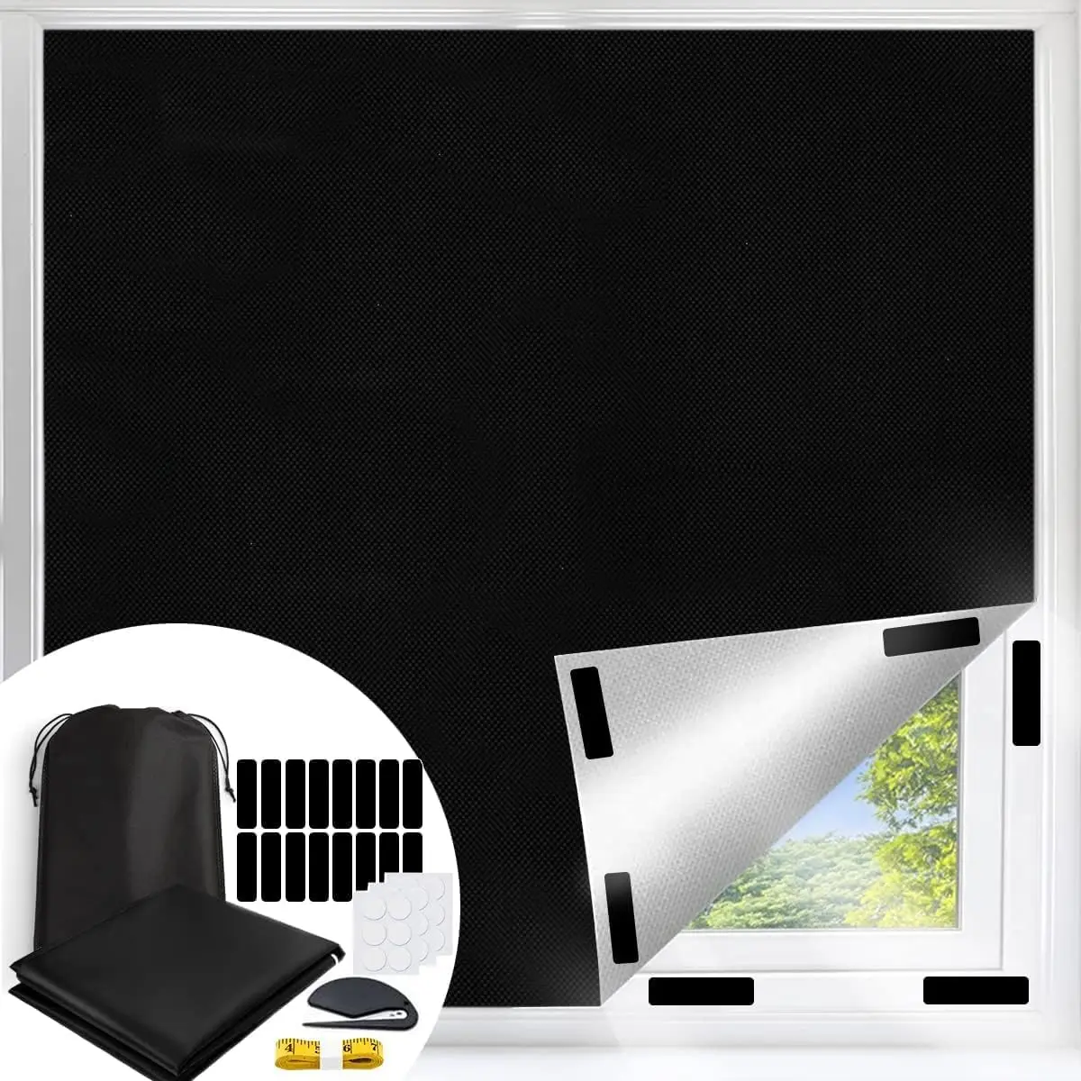Portable Blackout Curtains, Portable DIY Blinds, No Drill Travel Blackout Blinds Sunblock Window Cover Black Out Curtains, for  , Travel, Dorm Room (79" x 57")