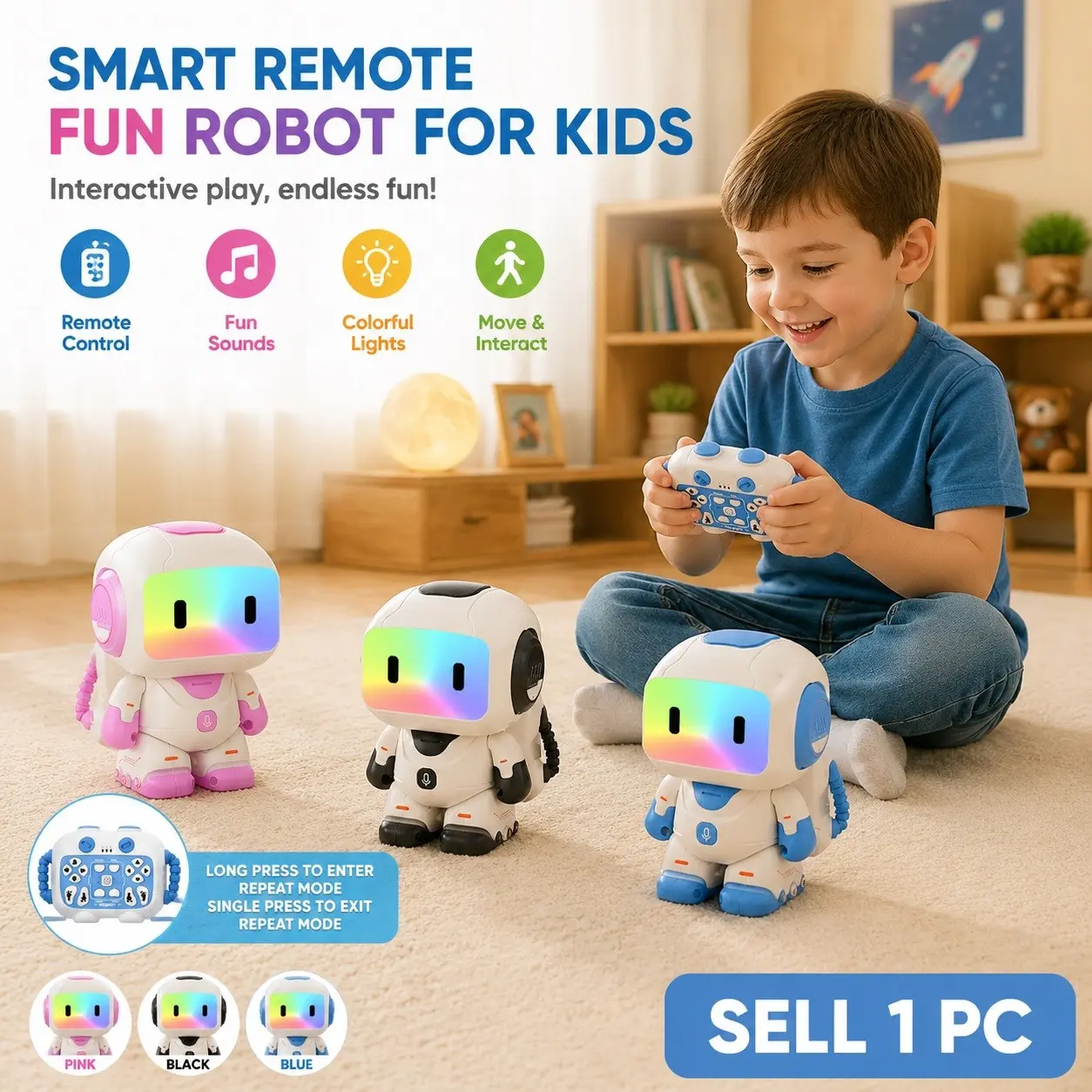 Smart Interactive Robot Toy, Touch Dance Light Music, Parent-Child Fun, Gift Box Packaging, Remote Control, Aa Batteries Included
