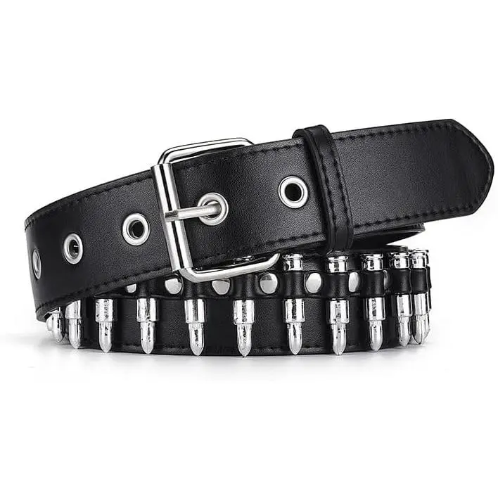 Black Studded Belt Punk Rock Rivet Belt Grommet Threads Belt with Bright Metal Pyramid for Women Men