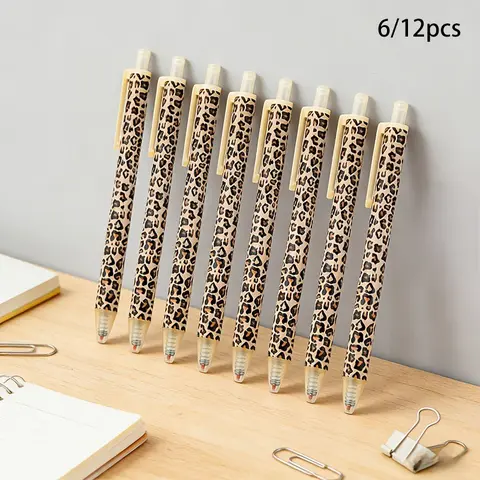 6/12pcs Retractable Ballpoint Pens with Leopard Print - Stylish 1.0mm Smooth Writing Office Stationery Set, Black Ink, Multi-Colored Barrel, Gift for Women and Men, Cute Pens
