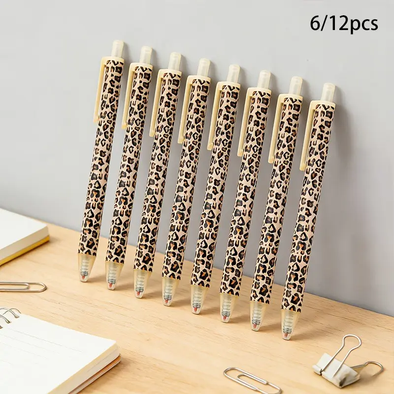 6/12pcs Retractable Ballpoint Pens with Leopard Print - Stylish 1.0mm Smooth Writing Office Stationery Set, Black Ink, Capless, Multi-Colored Barrel, Gift for Women and Men