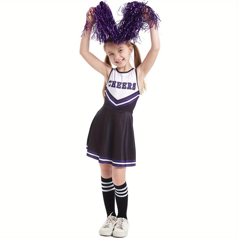 Plus Size Flyer Cheer Children'S Cheerleading Uniform Set, Kindergarten Girls' Cheerleading Uniforms, Stage Performance And Campus Cheerleading Uniforms, Including Socks And Pom-Poms, Ideal For Outdoor Activities