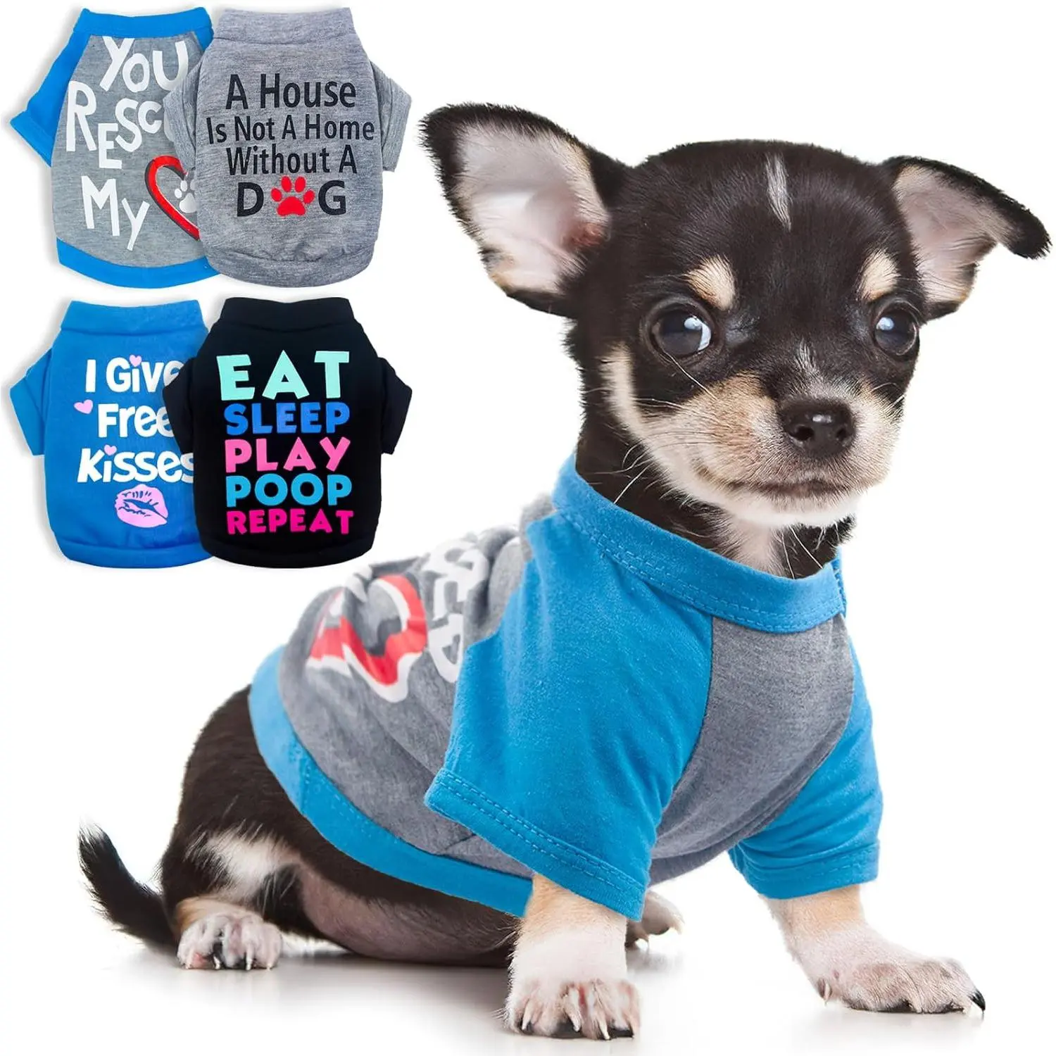 4 Pack XXS Polyester Plaid Pet T-Shirts - Polyester Outfit for Small Male Dogs (Chihuahua, Yorkie, Teacup Breeds), Puppy (Back Length:20cm, Bust:30cm) - Comfortable Spring Summer Wear for Walking
