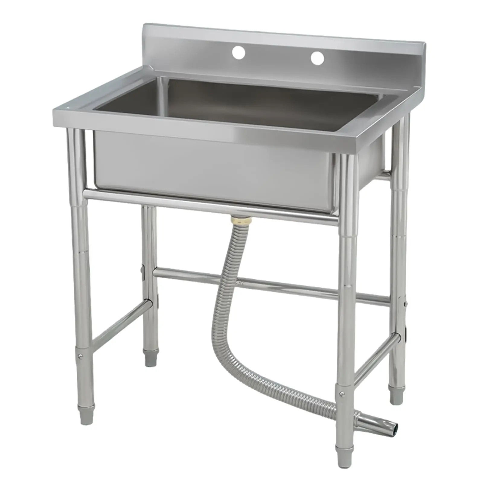 Height Adjust Freestanding Utility Sink - 304 Stainless Steel, Pull-Out Faucet, Hot/Cold Water, Storage Shelf, Basket, Drain Kit, Hooks - for Kitchen, Outdoor Use (Outdoor Ok)