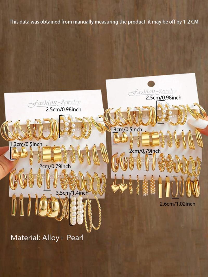 Faux Pearl Decorated Geometric Design Hoop Earrings, Summer Outfits 2024 Matching Earrings Set, Jewelry Accessories for Women & Girls, Fashionable Jewelry Accessories