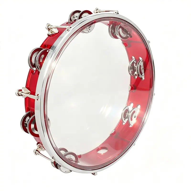 8inch Hand Tambourine with Metal Bells, Double Row Jingle Percussion Instrument for Beginners, Tunable Tambourine  Less Vibration
