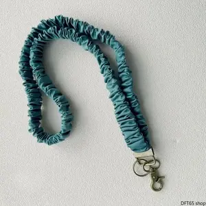 Stretchy Fabric Scrunchie Lanyard With Rotatable Metal Base And Secure Spring Clasp Hypoallergenic Soft Textile Adjustable Length Unisex For Daily Work Travel Gym ID Badge Key Storage Lightweight Durable Multi-Functional Neck Accessory