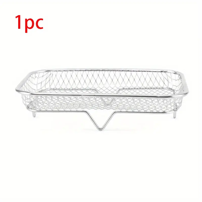 1/3pcs Rectangular Stainless Steel Air Fryer Basket With Stand Oil Draining Mesh Tray Chips Baking Air Fryer Accessory