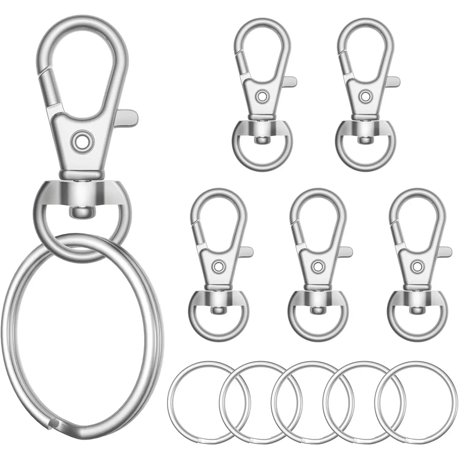 100-Count Zinc Alloy Anti-Rust Metal Lobster Claw Clasps with Key Rings, Swivel Hook Clips for DIY Jewelry Making, Beading Crafts