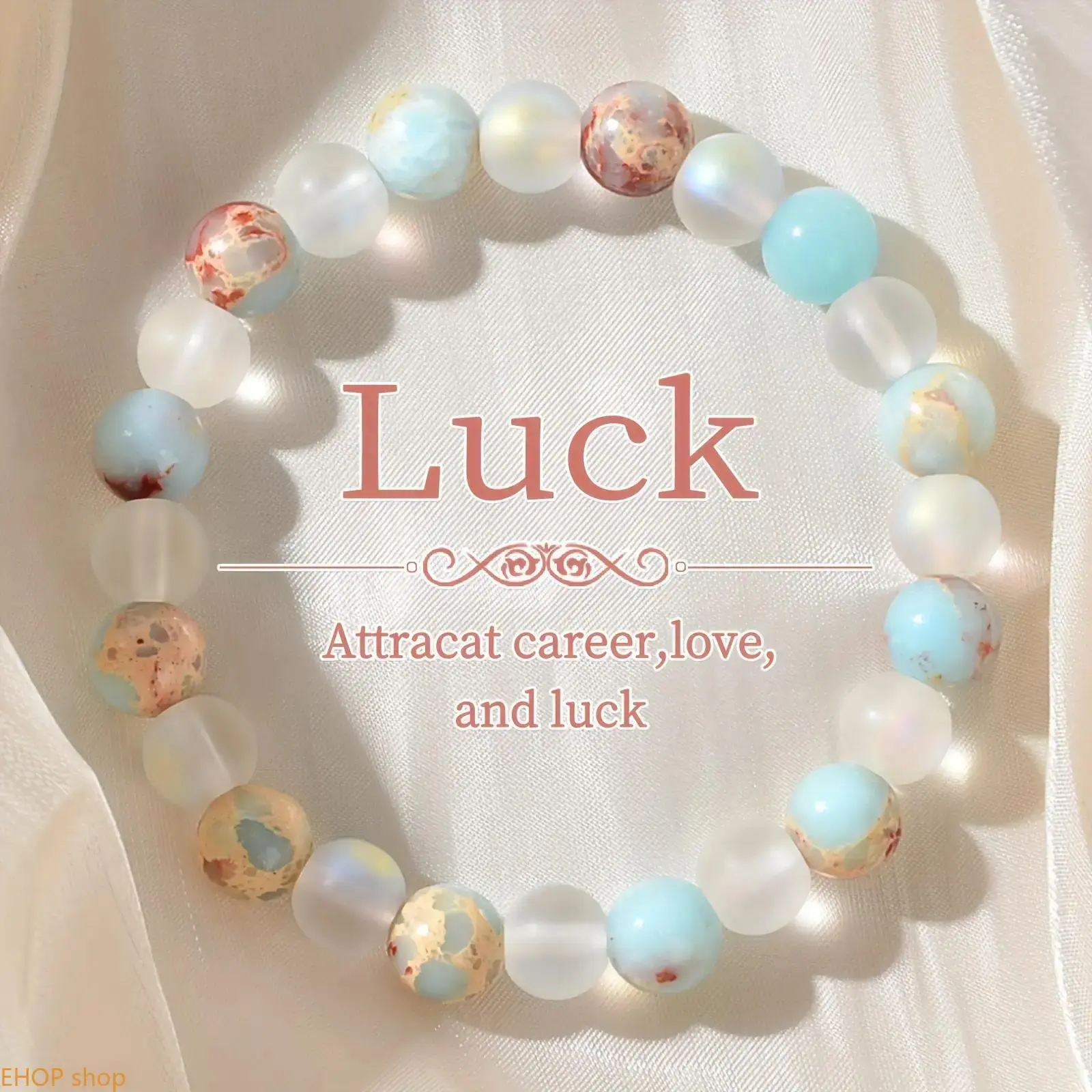Genuine Aura Quartz & Natural Sea Sediment Bead Stackable Bracelet Unisex Couple Men Women Accessory Perfect Valentine'S Day Jewelry Gift For Loved Ones Friends Family, Gift Idea, Polyester
