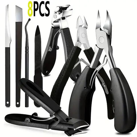 8-Piece Nail Clippers Set for Seniors, Curved-Blade Wide-Mouth Angled Nippers with Ergonomic Comfort-Grip Handles, Unisex Manicure Kit, Nail Care Tool, Nail Tools