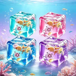 Kawaii Ocean Cube Squishy Toys, Sea Shell Stress Balls | Soft Maltose Texture With Sea Shell Filling for Calming Sensory Play, Desk Breaks, Party Favors and Gifts