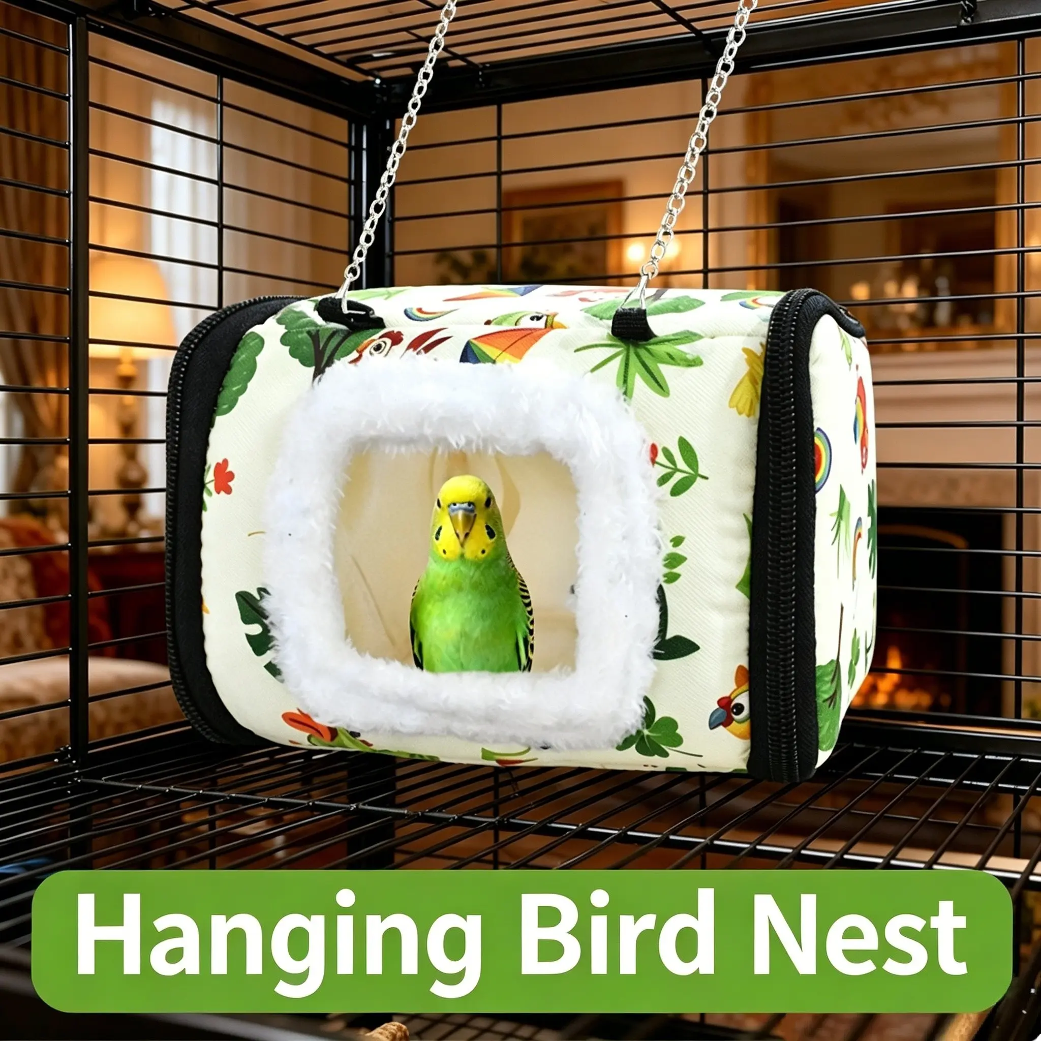 Hanging Bird Nest Cage Hut, Soft Comfort Bird Hanging Bed with View Window, Resting Hideout for Budgie Cockatiel Small Parrot, Parakeet Cage Accessories