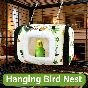 Hanging Bird Nest Cage Hut, Soft Comfort Bird Hanging Bed with View Window, Resting Hideout for Budgie Cockatiel Small Parrot