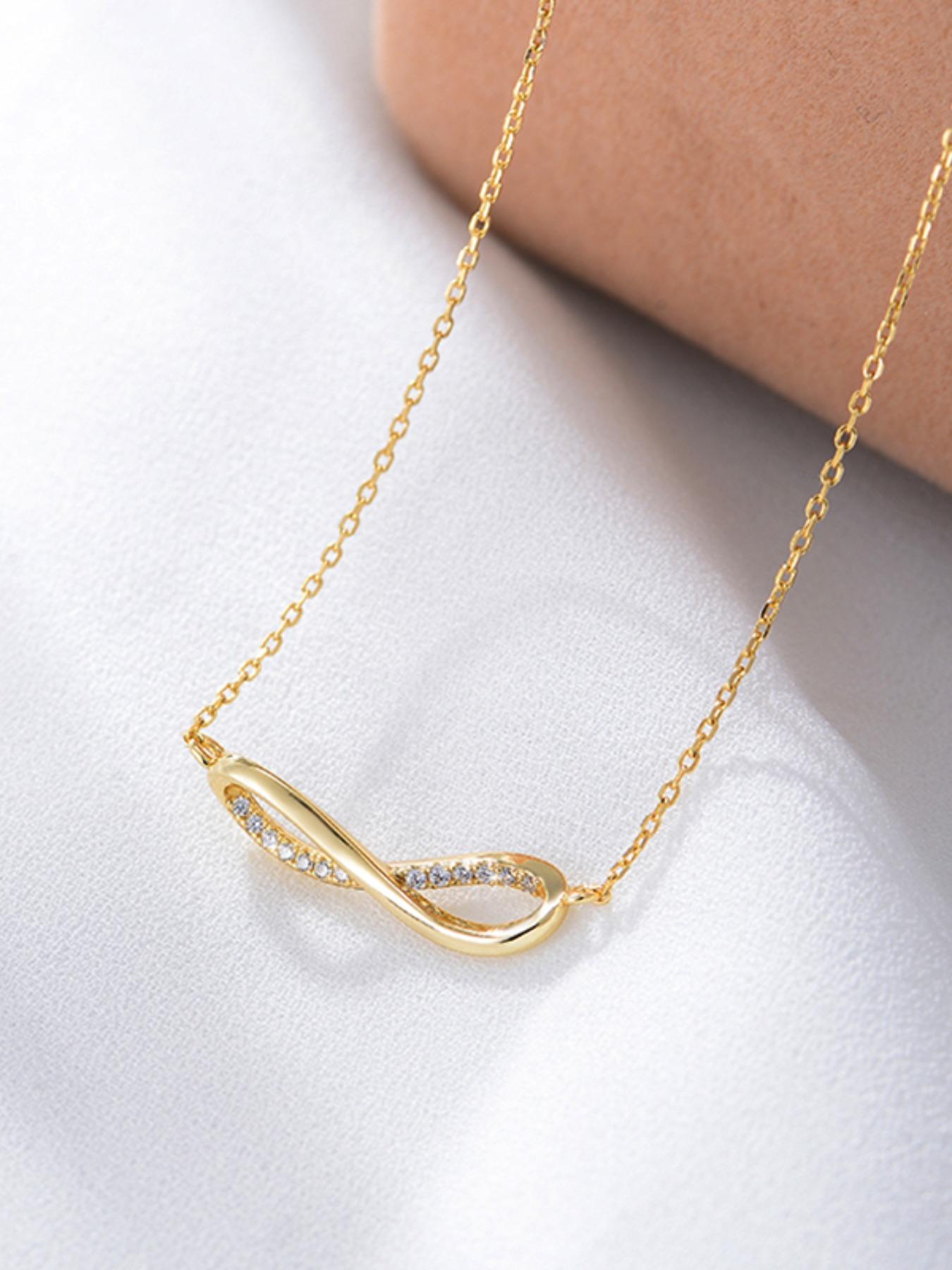 S925 Sterling Silver Infinity Symbol Design Pendant Necklace, Artificial Zircon Decor Necklace for Women & Girls, Trendy All-match & Exquisite Jewelry for Birthday Gift
